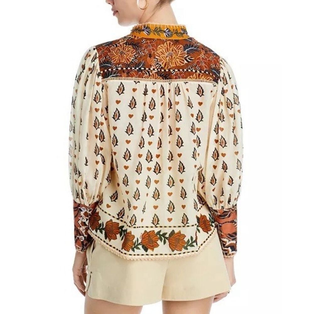 FARM Rio Ainika Cotton Floral Blouse.Beige Cream. Sz XS $198. NWOT - Picture 15 of 16